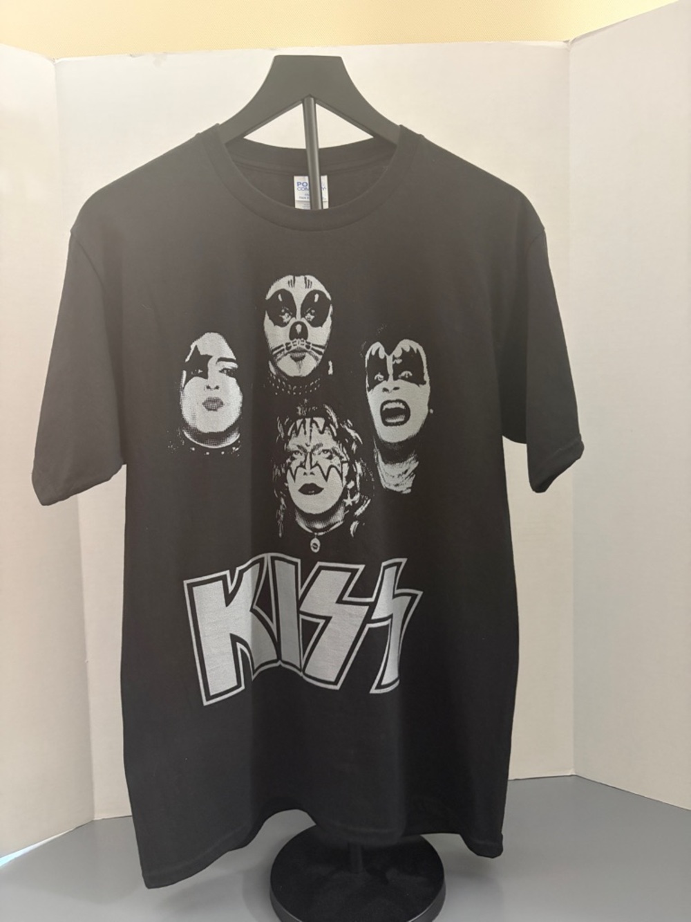 Kiss Black Tee with White Band Faces and Logo
